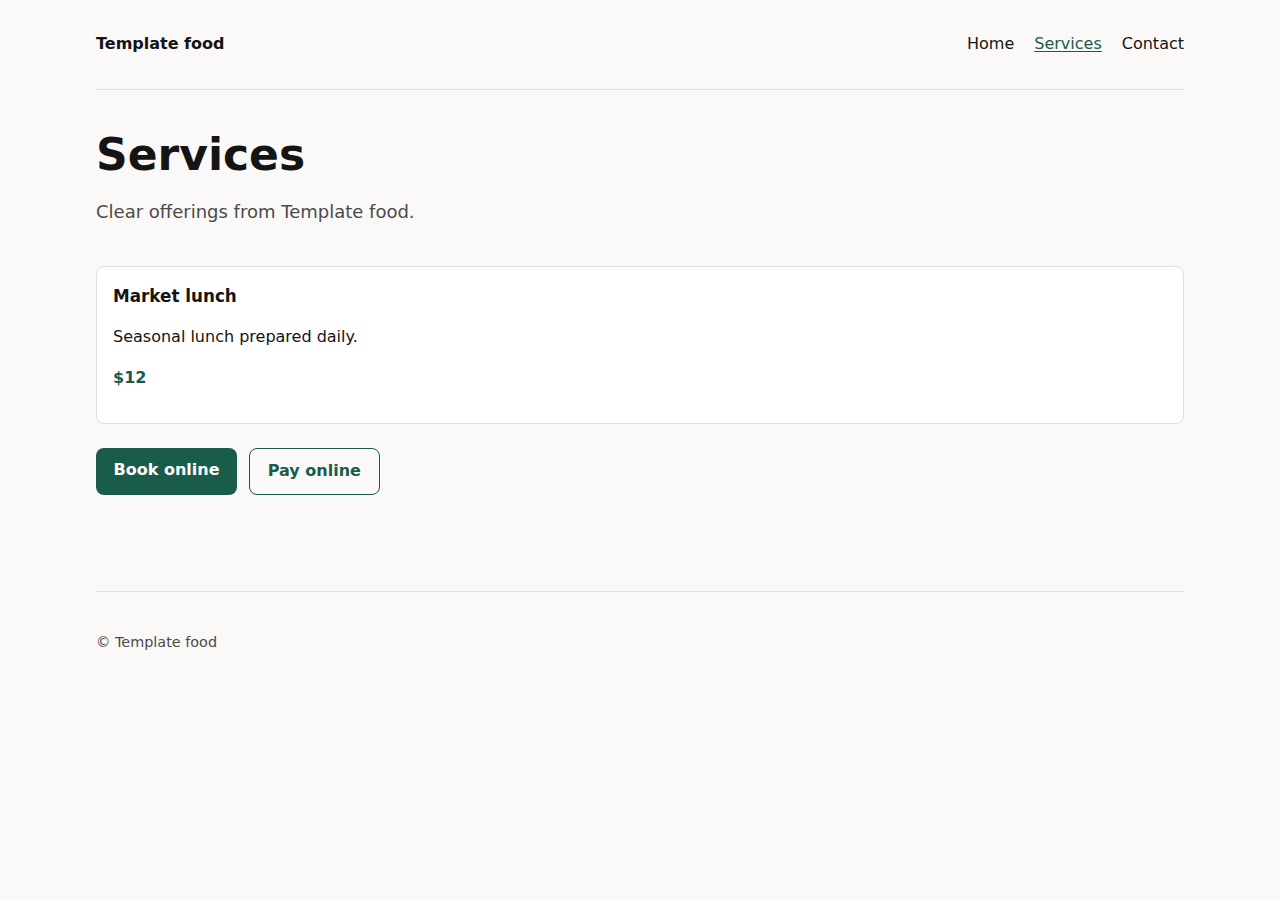 Food sample: a services page made with yaya
