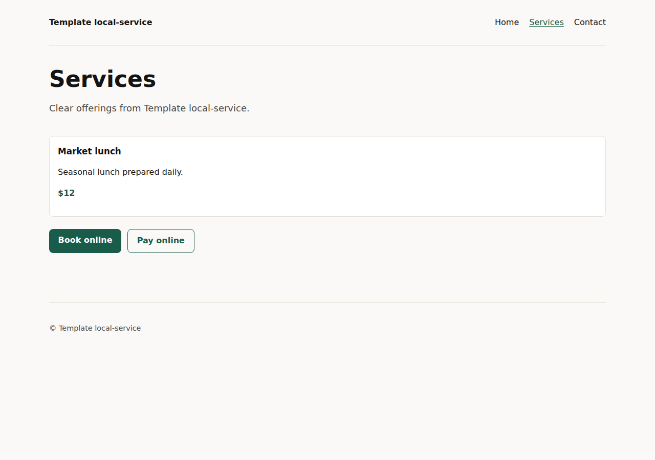 Local service sample: a services page made with yaya
