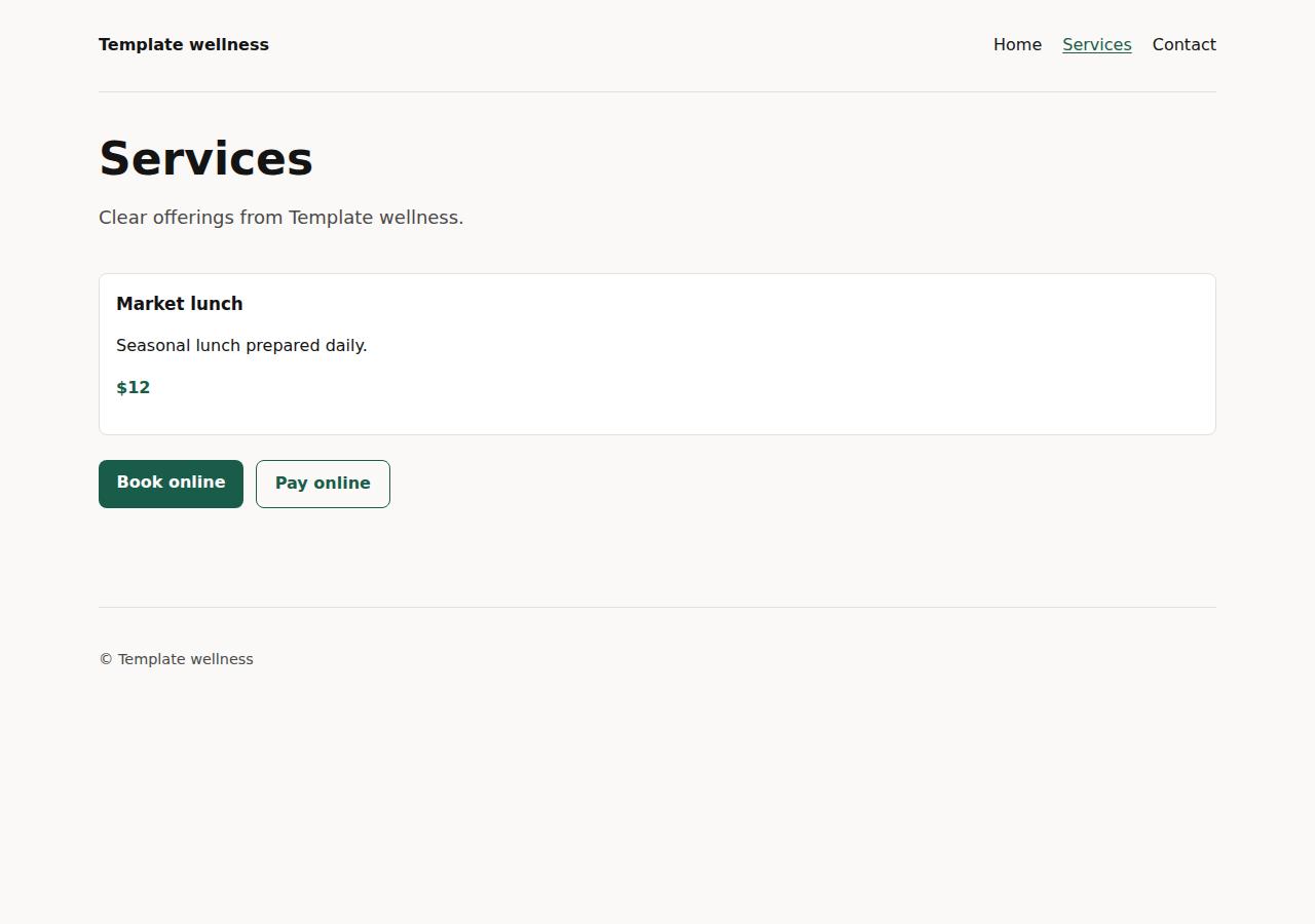 Wellness sample: a services page made with yaya